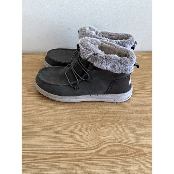 HEY DUDE Eloise Bruno Boots Women's 8 Gray Pull On Faux Fur Trim Booties - Picture 1 of 10